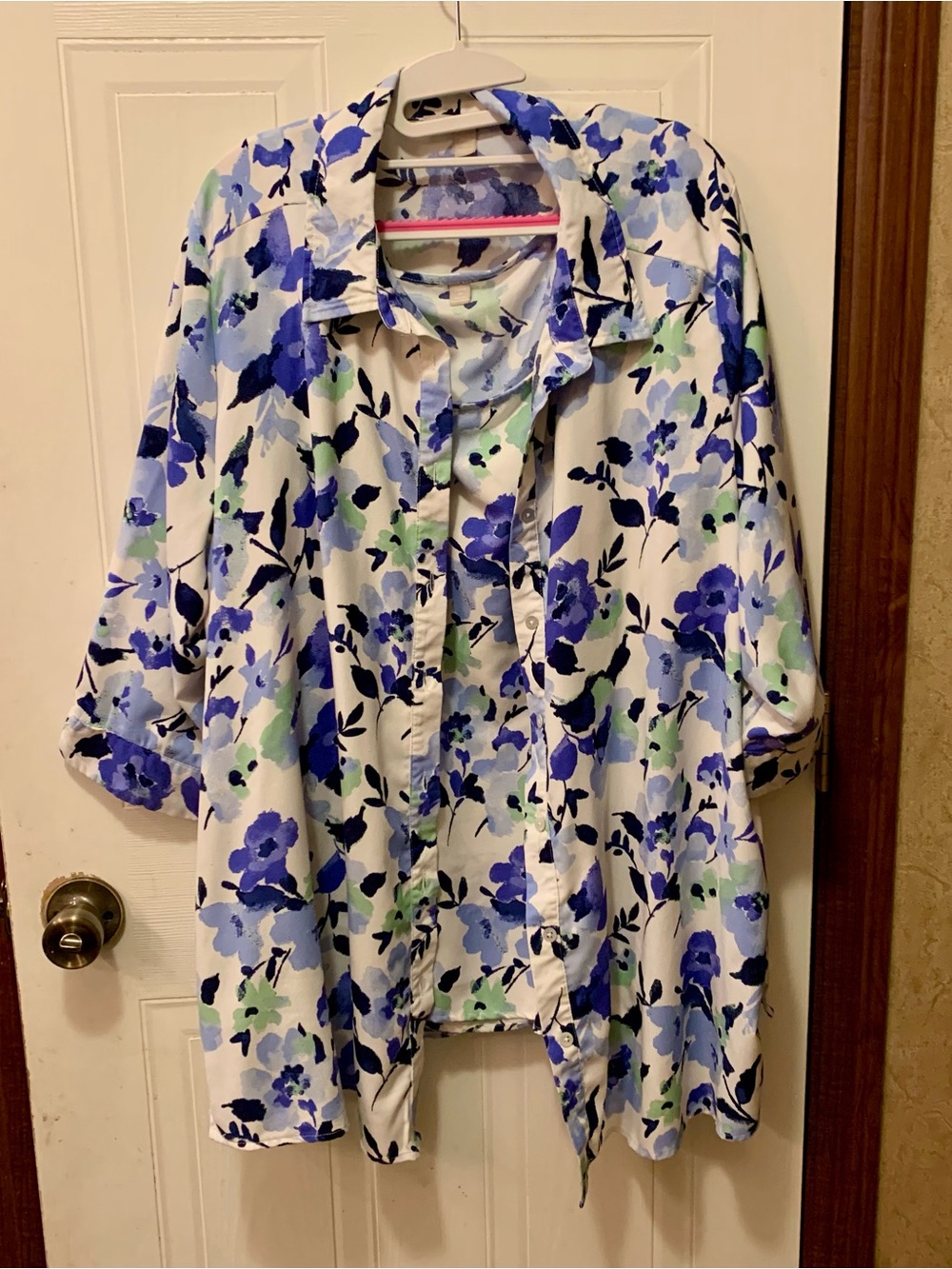Woman Within 2-Piece Set Blue Floral Tunic Blouse & Tank Top Lot 2X